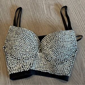 Windsor Black and Silver Embellished Crop Top
